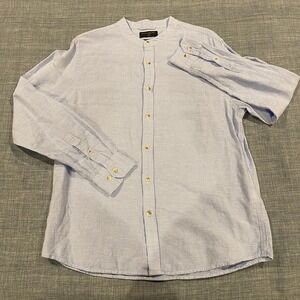 Banana Republic Men's Linen Collar Long Sleeve Shirt Light Blue Size L Untucked